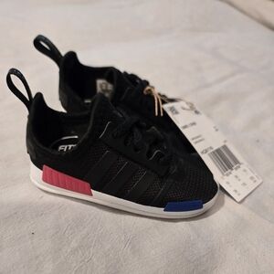 adidas Kids Black Sneakers with Pink and Blue Highlights